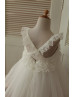 Ivory Lace Flounce Bodice Tulle Cross Back Flower Girl Dress
